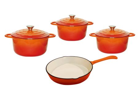 CTH 7 Piece Cast Iron Pot Set - Orange For Discount