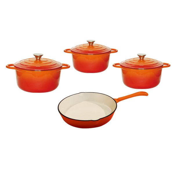 CTH 7 Piece Cast Iron Pot Set - Orange For Discount