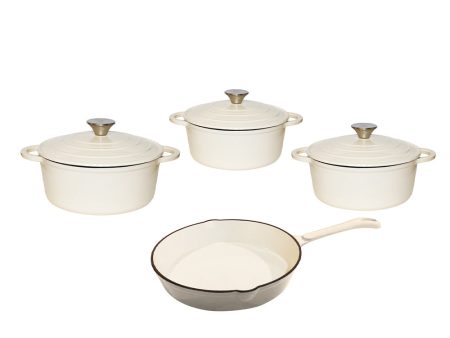 CTH 7 Piece Cast Iron Pot Set - Two Toned White Cream Discount